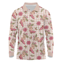 Beige Paniolo Palaka Hawaiian Cowgirl Christmas Long Sleeve Polo Shirt - Polynesian Pride