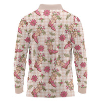 Beige Paniolo Palaka Hawaiian Cowgirl Christmas Long Sleeve Polo Shirt - Polynesian Pride