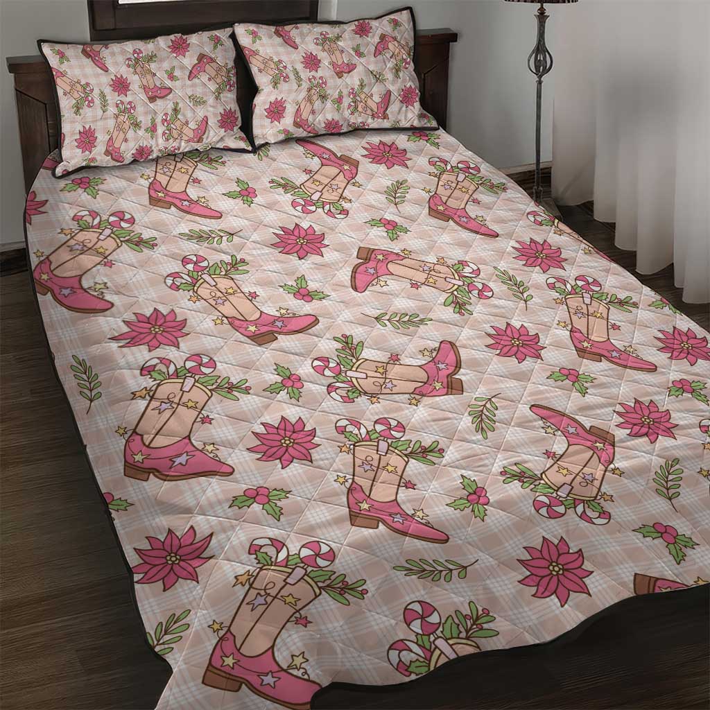 Beige Paniolo Palaka Hawaiian Cowgirl Christmas Quilt Bed Set - Polynesian Pride