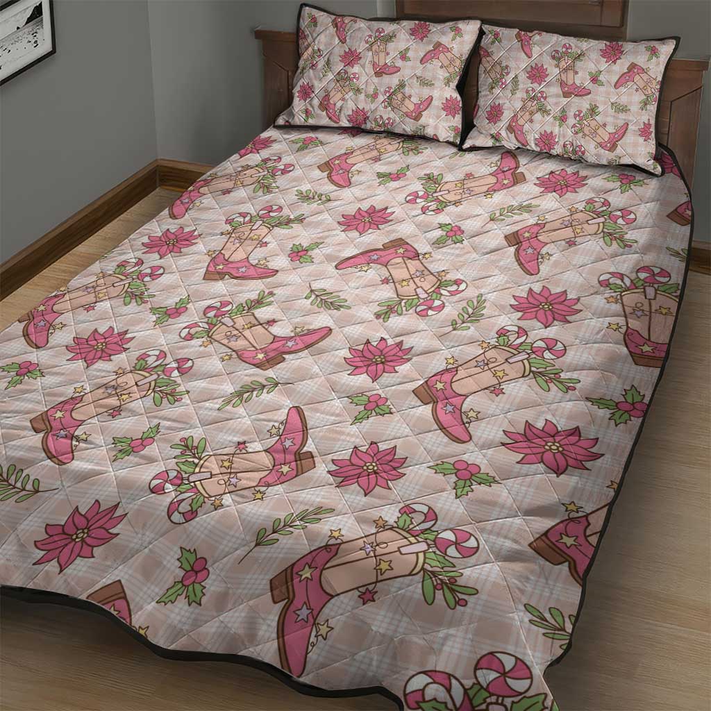 Beige Paniolo Palaka Hawaiian Cowgirl Christmas Quilt Bed Set - Polynesian Pride