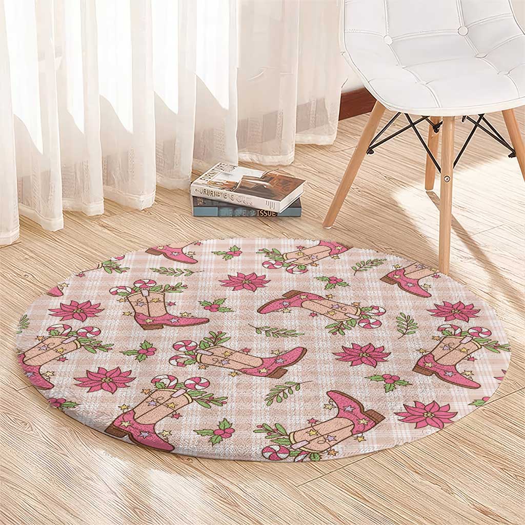 Beige Paniolo Palaka Hawaiian Cowgirl Christmas Round Carpet - Polynesian Pride