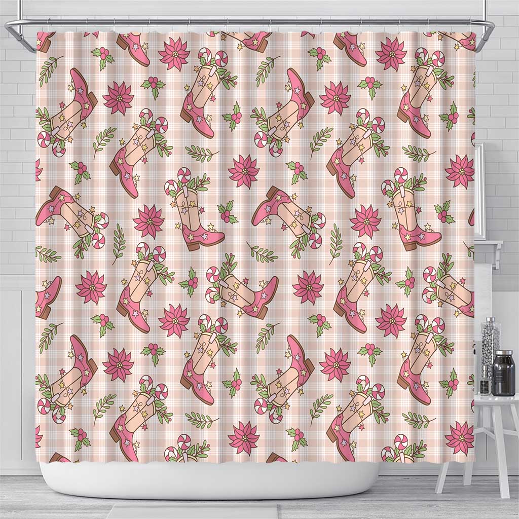 Beige Paniolo Palaka Hawaiian Cowgirl Christmas Shower Curtain - Polynesian Pride