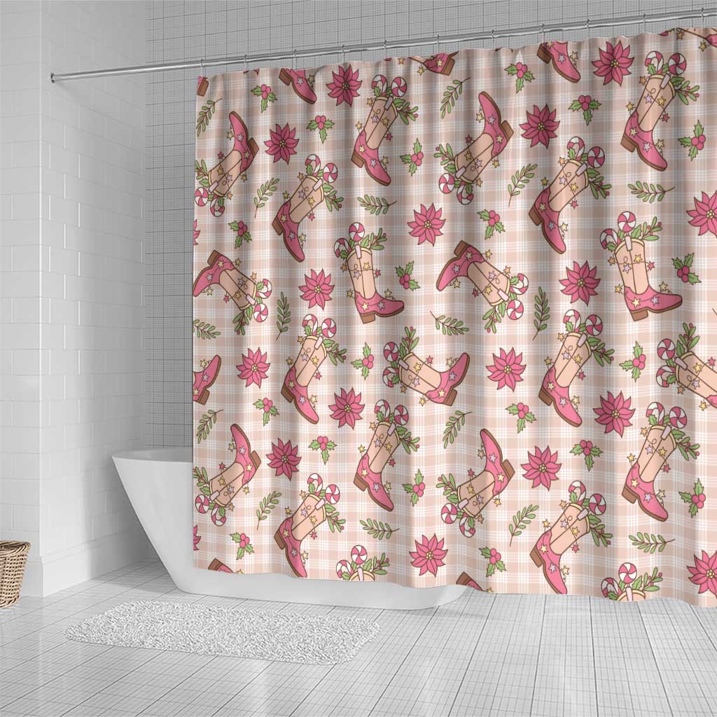Beige Paniolo Palaka Hawaiian Cowgirl Christmas Shower Curtain - Polynesian Pride