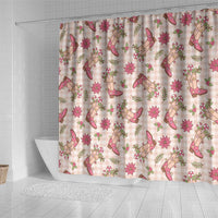 Beige Paniolo Palaka Hawaiian Cowgirl Christmas Shower Curtain - Polynesian Pride