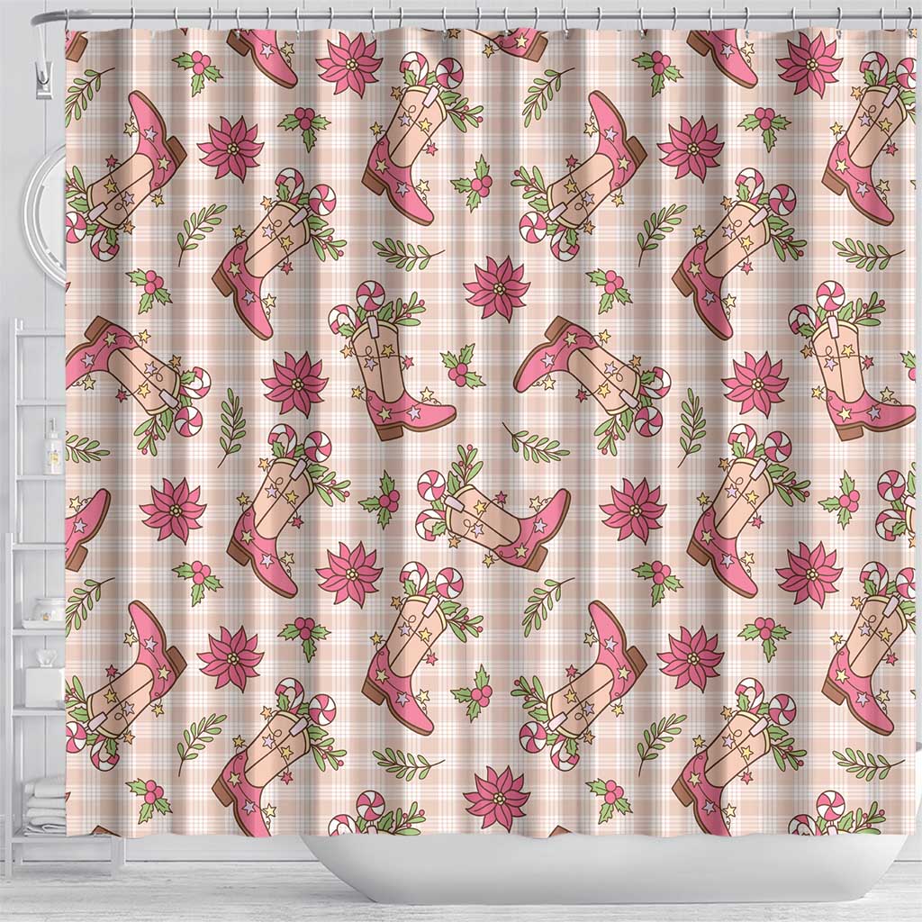 Beige Paniolo Palaka Hawaiian Cowgirl Christmas Shower Curtain - Polynesian Pride