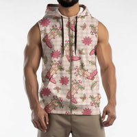 Beige Paniolo Palaka Hawaiian Cowgirl Christmas Sleeveless Zip Hoodie - Polynesian Pride