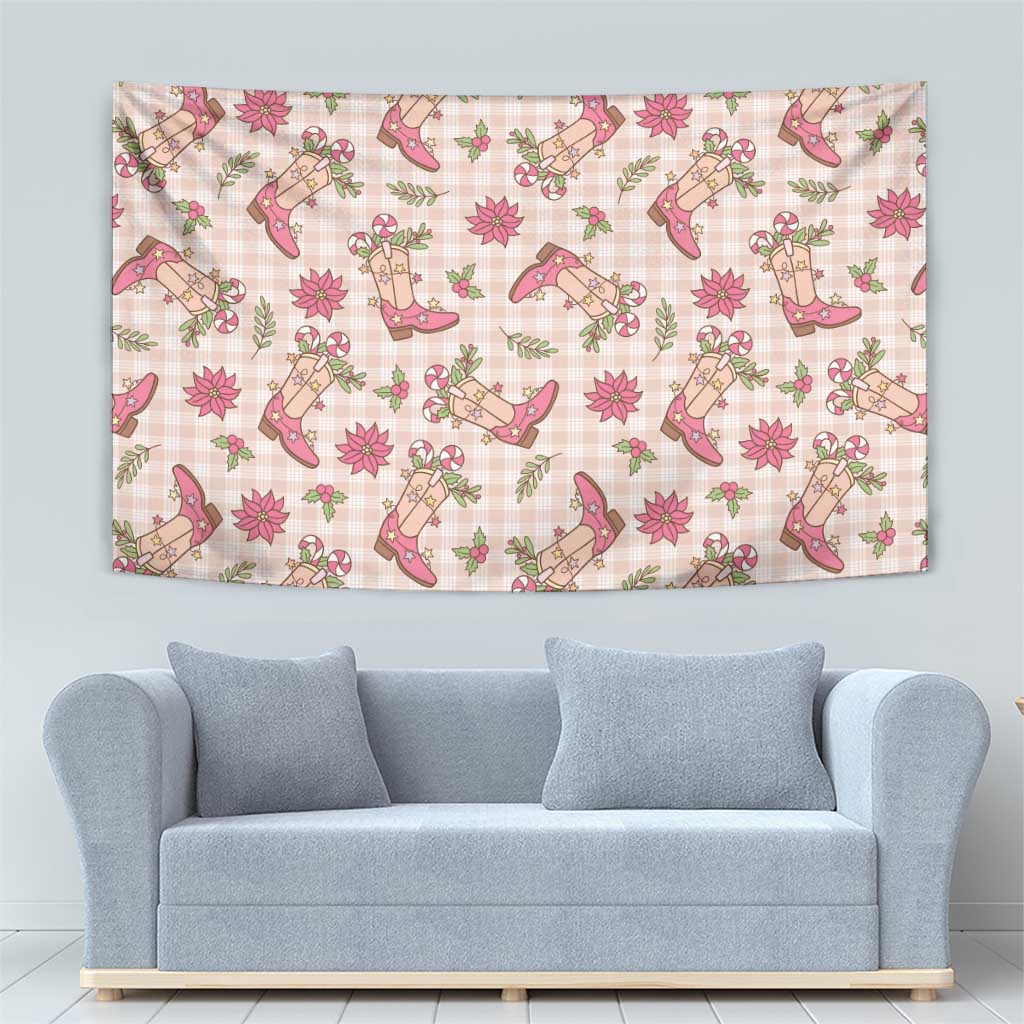 Beige Paniolo Palaka Hawaiian Cowgirl Christmas Tapestry - Polynesian Pride