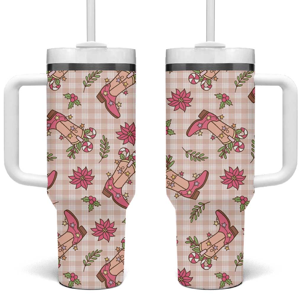 Beige Paniolo Palaka Hawaiian Cowgirl Christmas Tumbler With Handle - Polynesian Pride