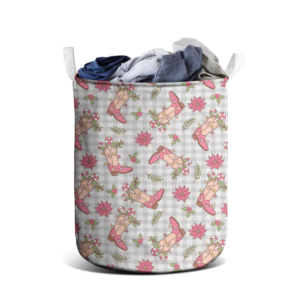 Gray Paniolo Palaka Hawaiian Cowgirl Christmas Laundry Basket - Polynesian Pride