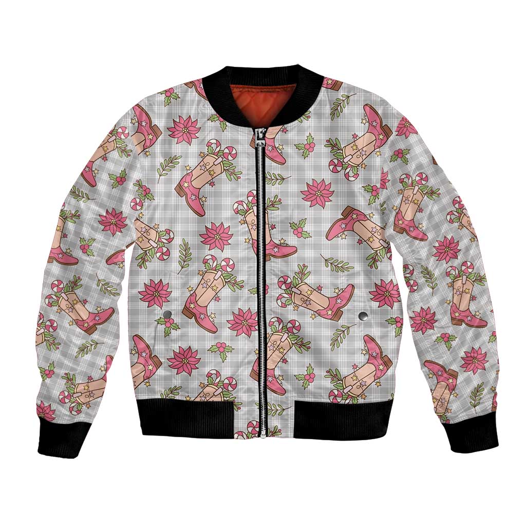 Gray Paniolo Palaka Hawaiian Cowgirl Christmas Bomber Jacket - Polynesian Pride