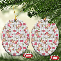 Gray Paniolo Palaka Hawaiian Cowgirl Christmas Ceramic Ornament LT9 Oval Gray - Polynesian Pride
