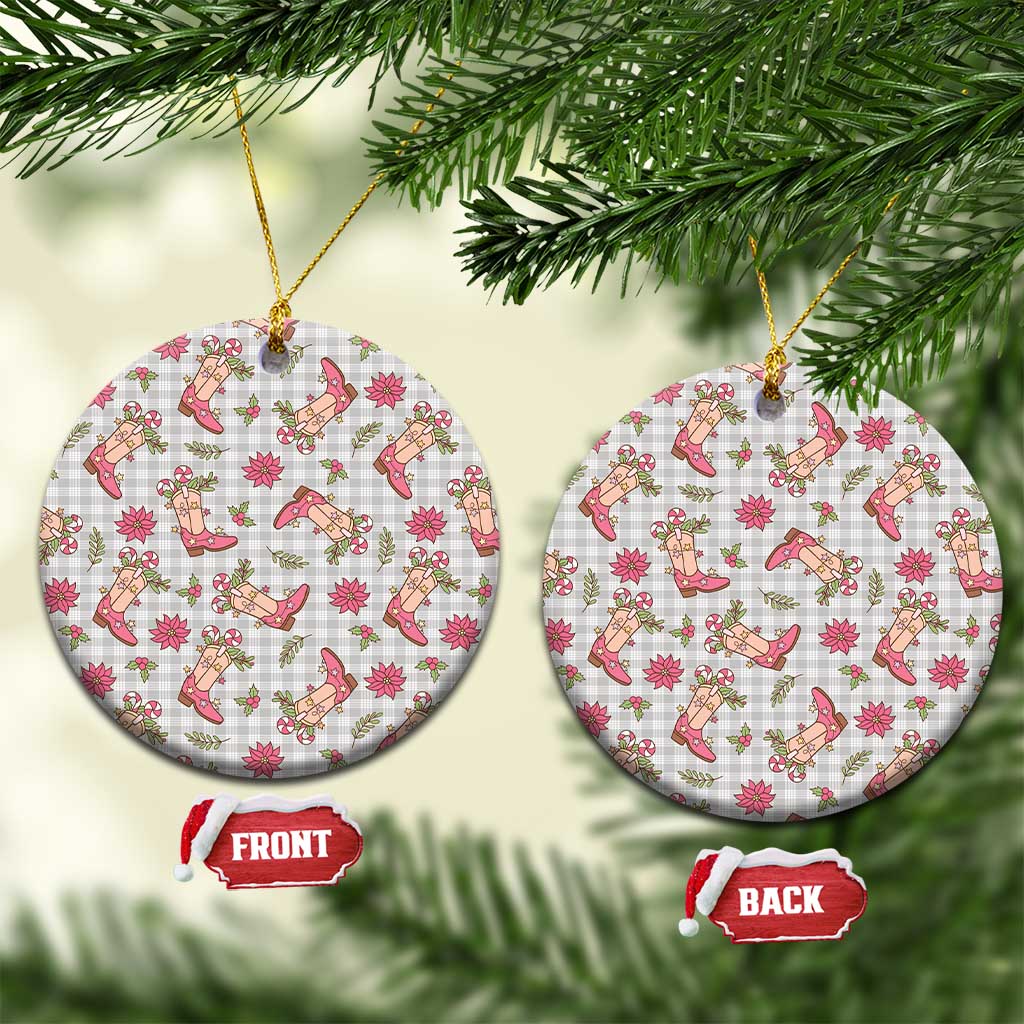 Gray Paniolo Palaka Hawaiian Cowgirl Christmas Ceramic Ornament LT9 Circle Gray - Polynesian Pride