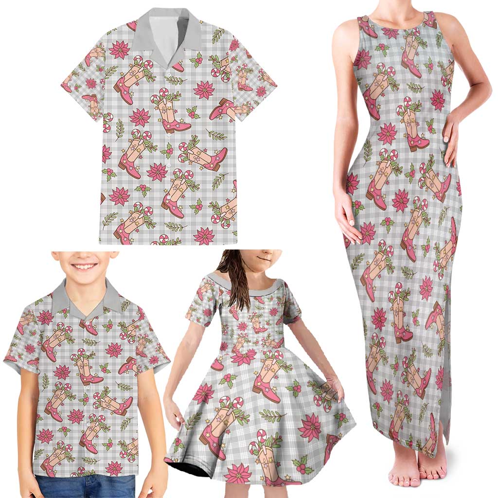Gray Paniolo Palaka Hawaiian Cowgirl Christmas Family Matching Tank Maxi Dress and Hawaiian Shirt - Polynesian Pride