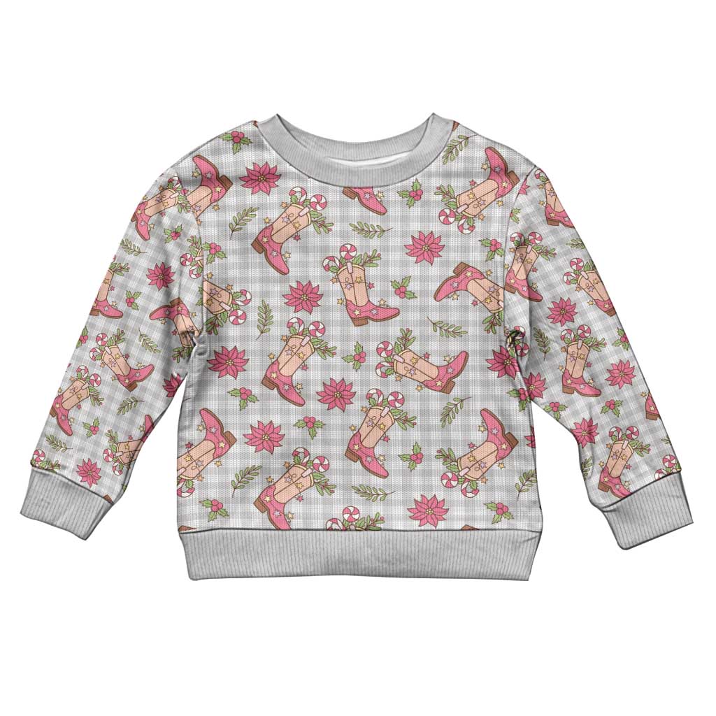 Gray Paniolo Palaka Hawaiian Cowgirl Christmas Kid Ugly Christmas Sweater LT9 Kid Gray - Polynesian Pride