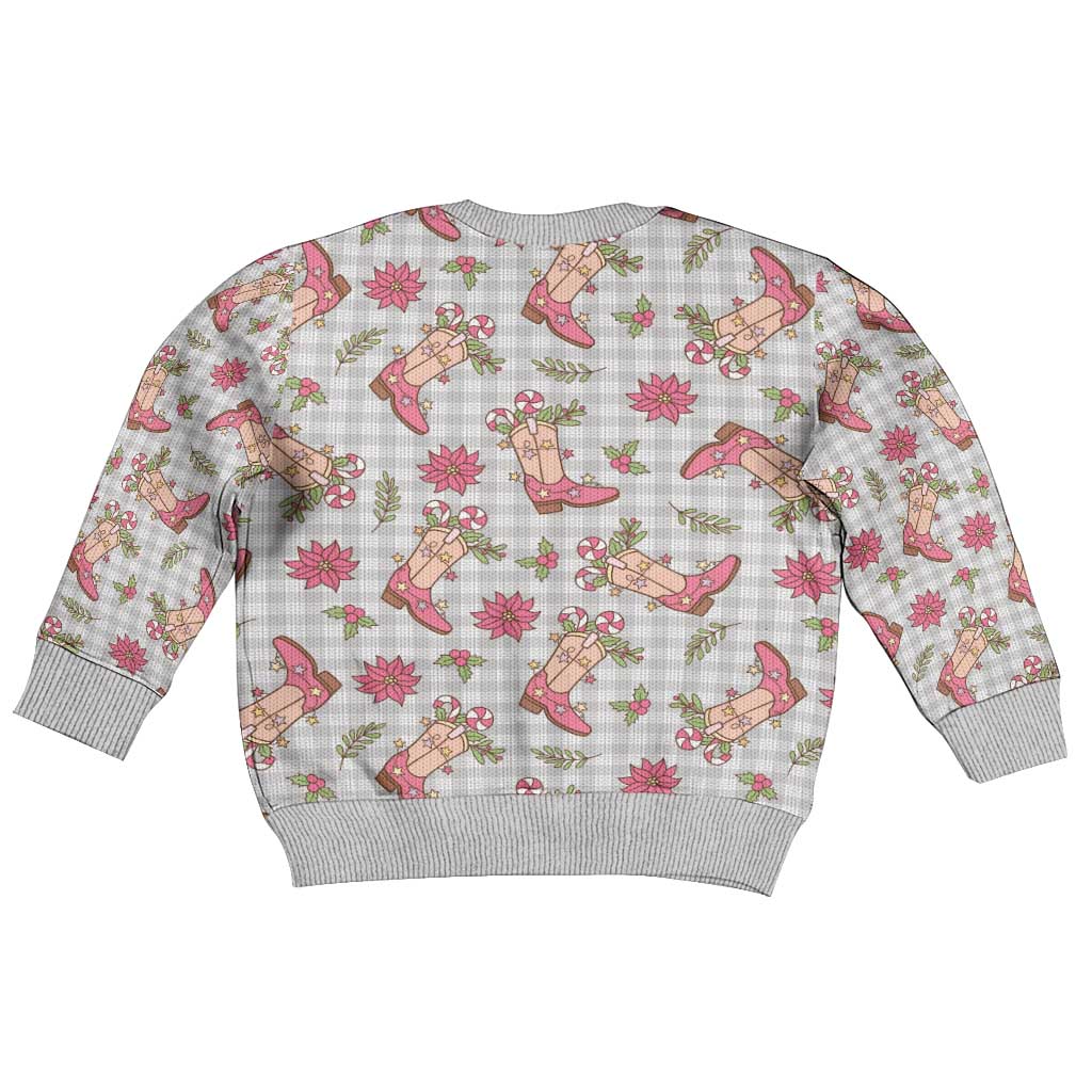 Gray Paniolo Palaka Hawaiian Cowgirl Christmas Kid Ugly Christmas Sweater LT9 - Polynesian Pride