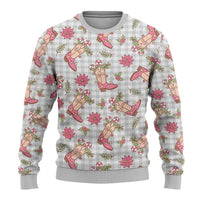 Gray Paniolo Palaka Hawaiian Cowgirl Christmas Ugly Christmas Sweater - Polynesian Pride