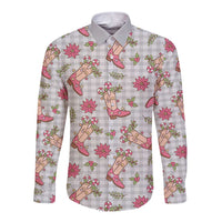 Gray Paniolo Palaka Hawaiian Cowgirl Christmas Long Sleeve Button Shirt - Polynesian Pride