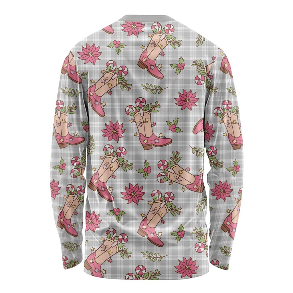 Gray Paniolo Palaka Hawaiian Cowgirl Christmas Long Sleeve Shirt - Polynesian Pride