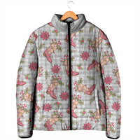 Gray Paniolo Palaka Hawaiian Cowgirl Christmas Padded Jacket - Polynesian Pride