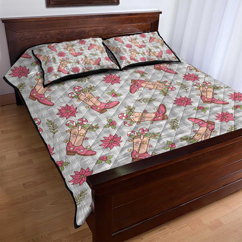 Gray Paniolo Palaka Hawaiian Cowgirl Christmas Quilt Bed Set - Polynesian Pride