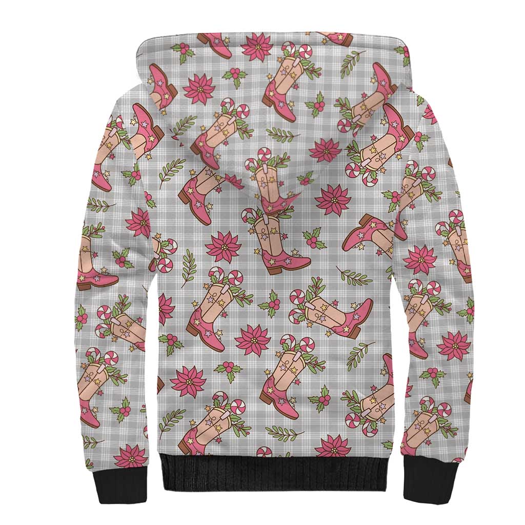 Gray Paniolo Palaka Hawaiian Cowgirl Christmas Sherpa Hoodie - Polynesian Pride