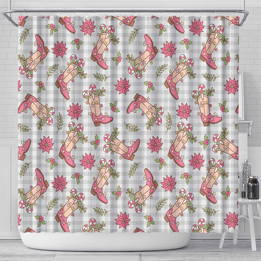 Gray Paniolo Palaka Hawaiian Cowgirl Christmas Shower Curtain - Polynesian Pride