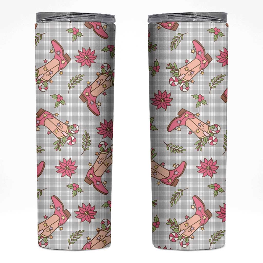 Gray Paniolo Palaka Hawaiian Cowgirl Christmas Skinny Tumbler - Polynesian Pride