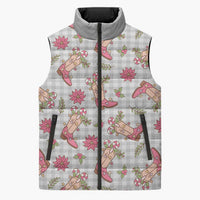 Gray Paniolo Palaka Hawaiian Cowgirl Christmas Sleeveless Puffer Jacket - Polynesian Pride