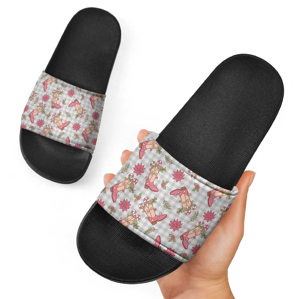 Gray Paniolo Palaka Hawaiian Cowgirl Christmas Slide Sandals - Polynesian Pride