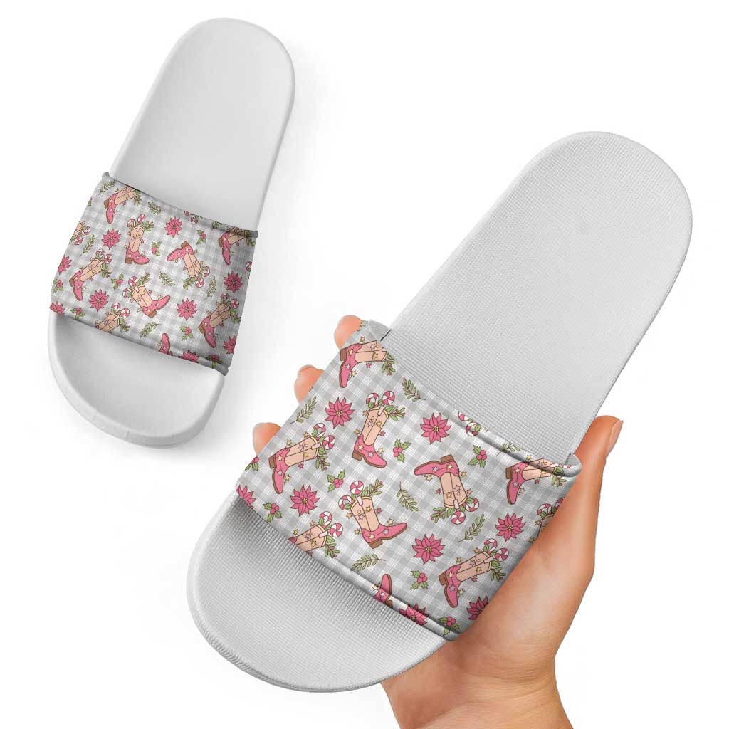 Gray Paniolo Palaka Hawaiian Cowgirl Christmas Slide Sandals - Polynesian Pride