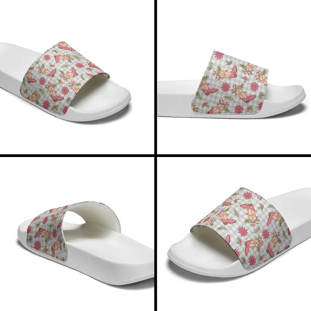 Gray Paniolo Palaka Hawaiian Cowgirl Christmas Slide Sandals - Polynesian Pride