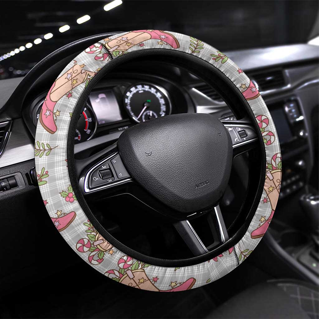 Gray Paniolo Palaka Hawaiian Cowgirl Christmas Steering Wheel Cover - Polynesian Pride