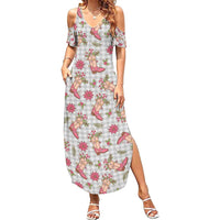 Gray Paniolo Palaka Hawaiian Cowgirl Christmas Summer Maxi Dress - Polynesian Pride