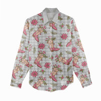 Gray Paniolo Palaka Hawaiian Cowgirl Christmas Women Casual Shirt - Polynesian Pride