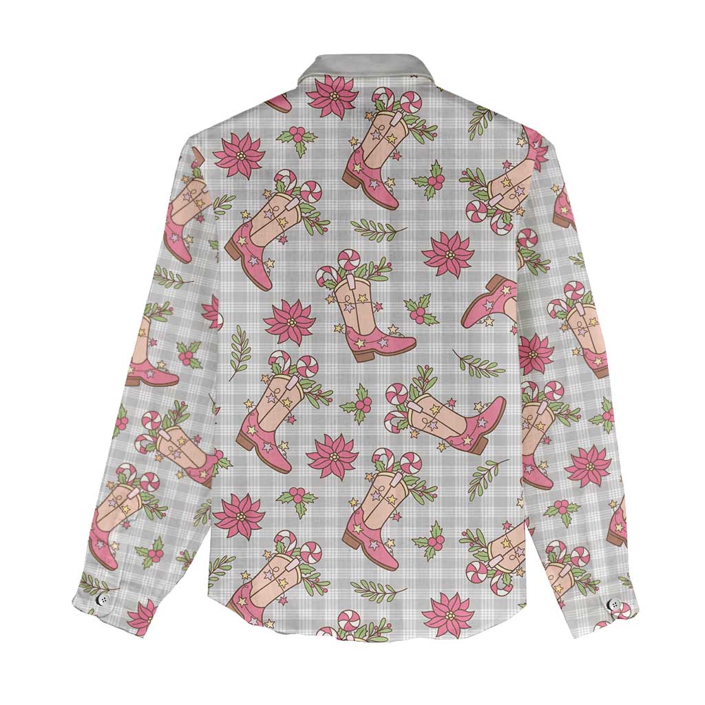 Gray Paniolo Palaka Hawaiian Cowgirl Christmas Women Casual Shirt - Polynesian Pride