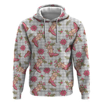 Gray Paniolo Palaka Hawaiian Cowgirl Christmas Zip Hoodie - Polynesian Pride