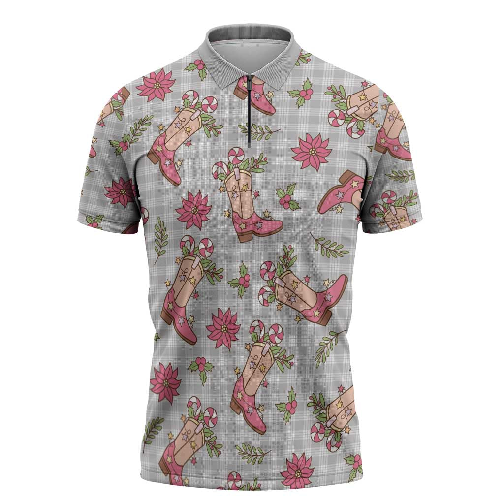 Gray Paniolo Palaka Hawaiian Cowgirl Christmas Zipper Polo Shirt - Polynesian Pride