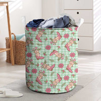 Green Paniolo Palaka Hawaiian Cowgirl Christmas Laundry Basket LT9 Green - Polynesian Pride