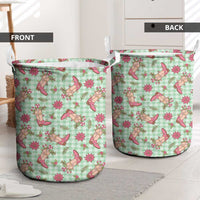 Green Paniolo Palaka Hawaiian Cowgirl Christmas Laundry Basket LT9 - Polynesian Pride