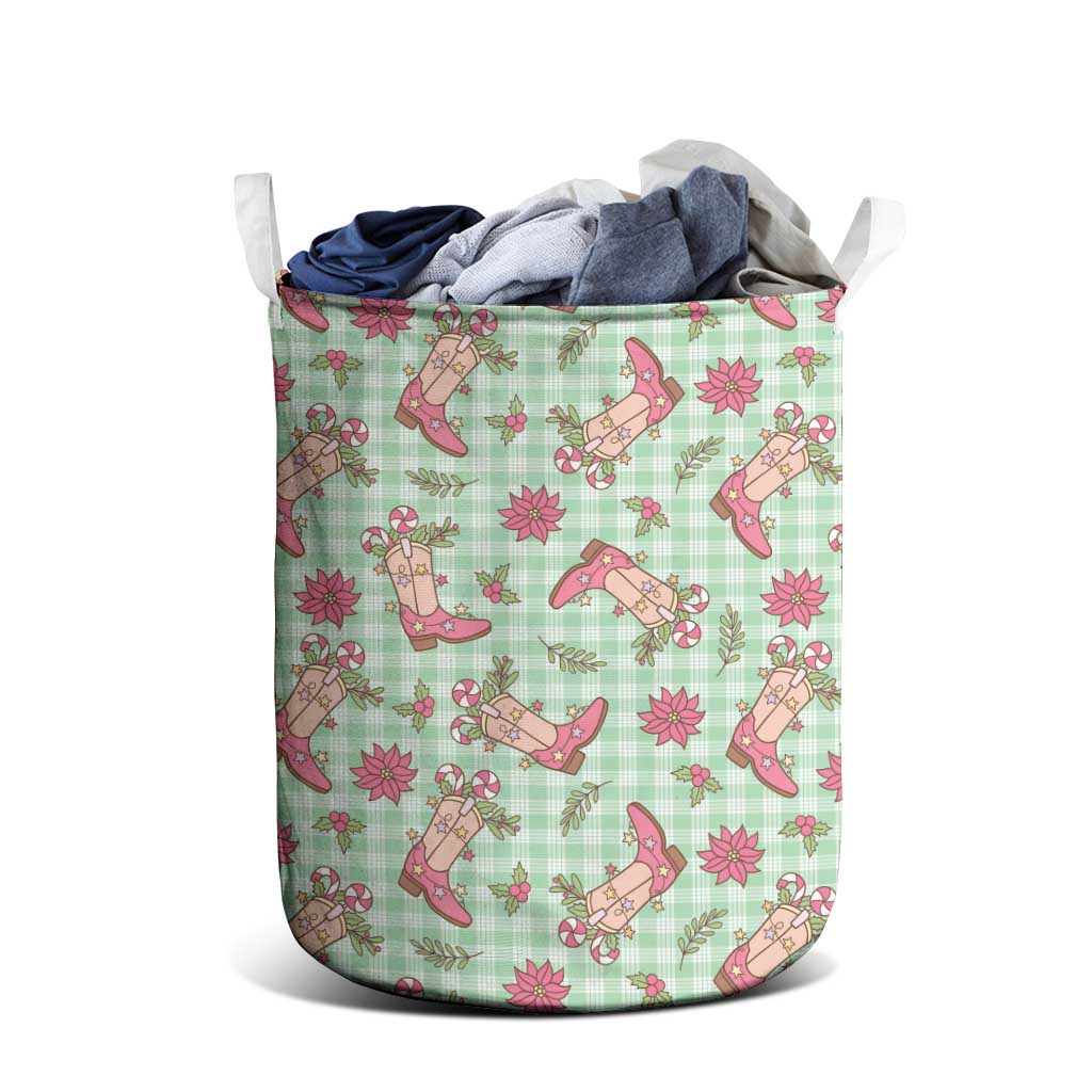 Green Paniolo Palaka Hawaiian Cowgirl Christmas Laundry Basket LT9 - Polynesian Pride
