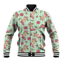 Green Paniolo Palaka Hawaiian Cowgirl Christmas Baseball Jacket - Polynesian Pride