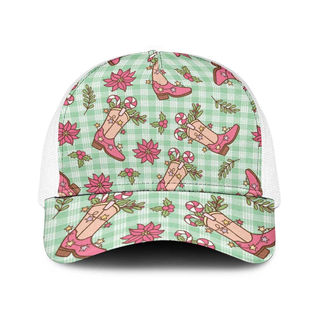 Green Paniolo Palaka Hawaiian Cowgirl Christmas Baseball Net Cap - Polynesian Pride