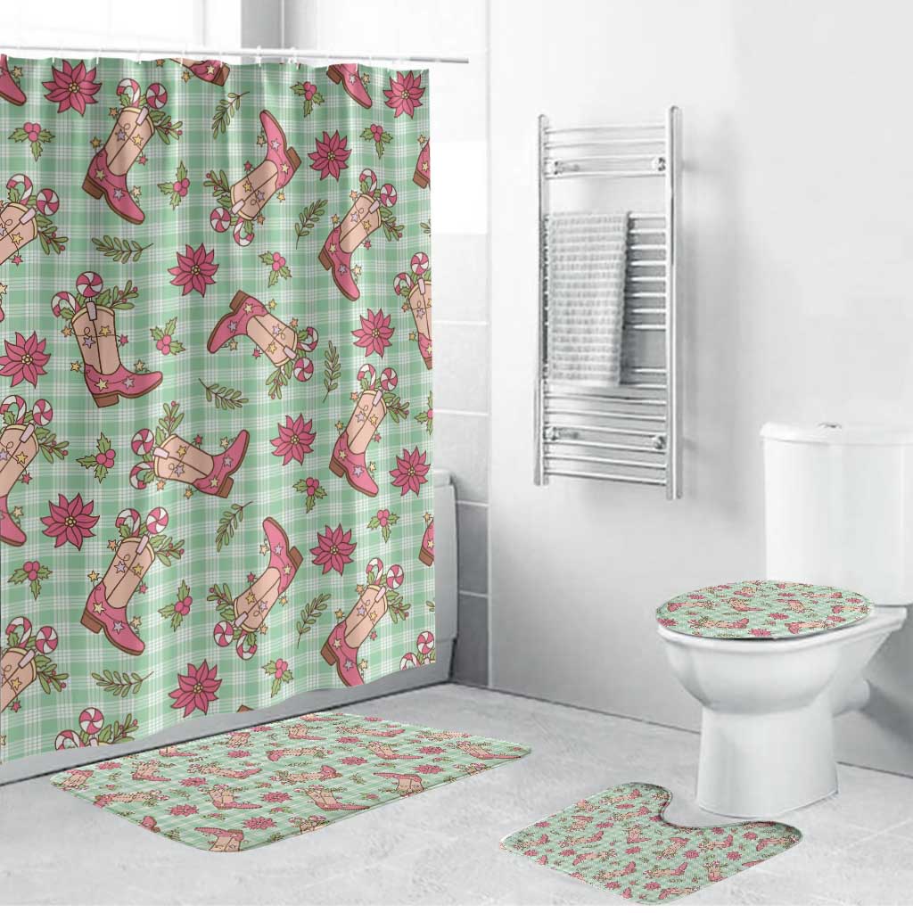 Green Paniolo Palaka Hawaiian Cowgirl Christmas Bathroom Set - Polynesian Pride
