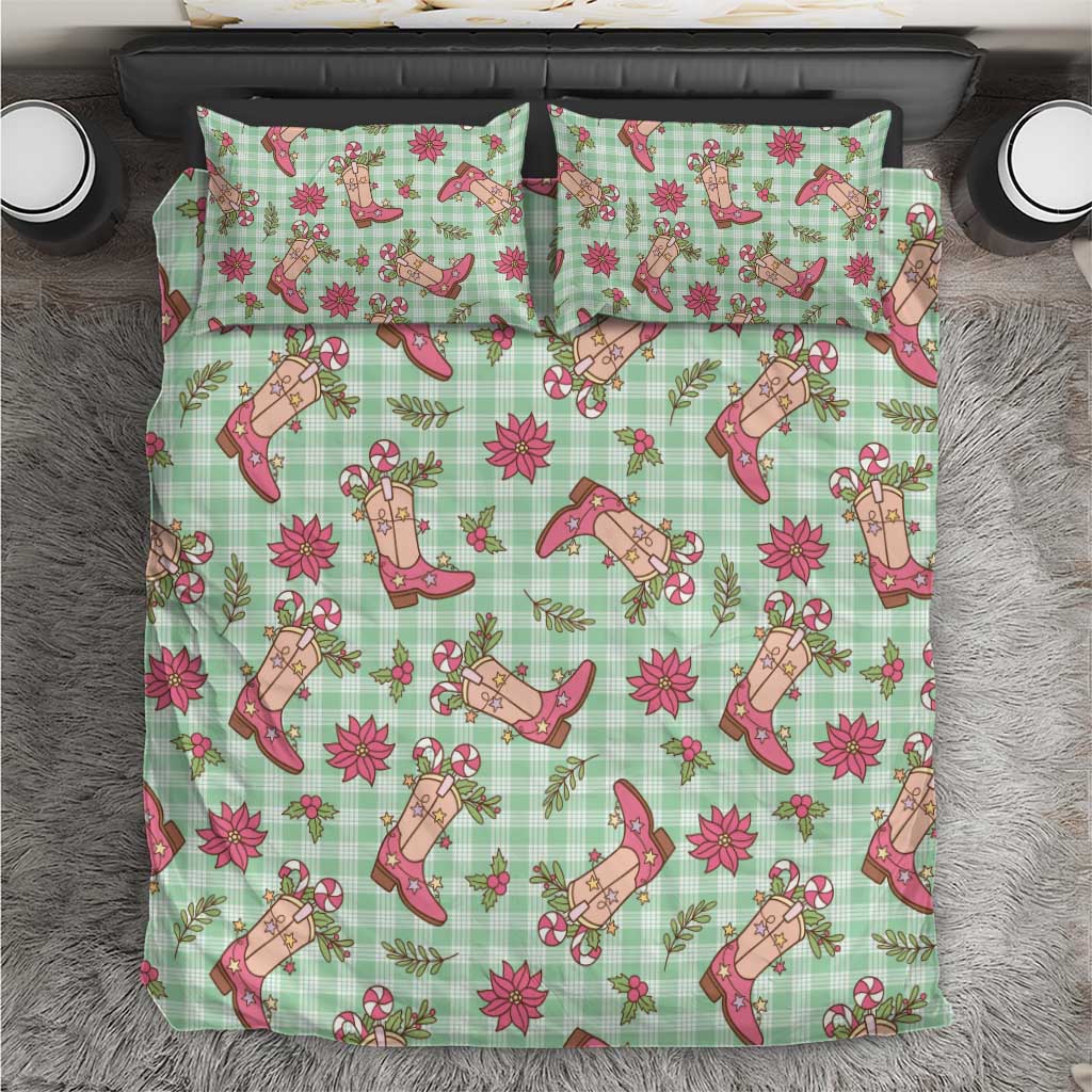 Green Paniolo Palaka Hawaiian Cowgirl Christmas Bedding Set - Polynesian Pride