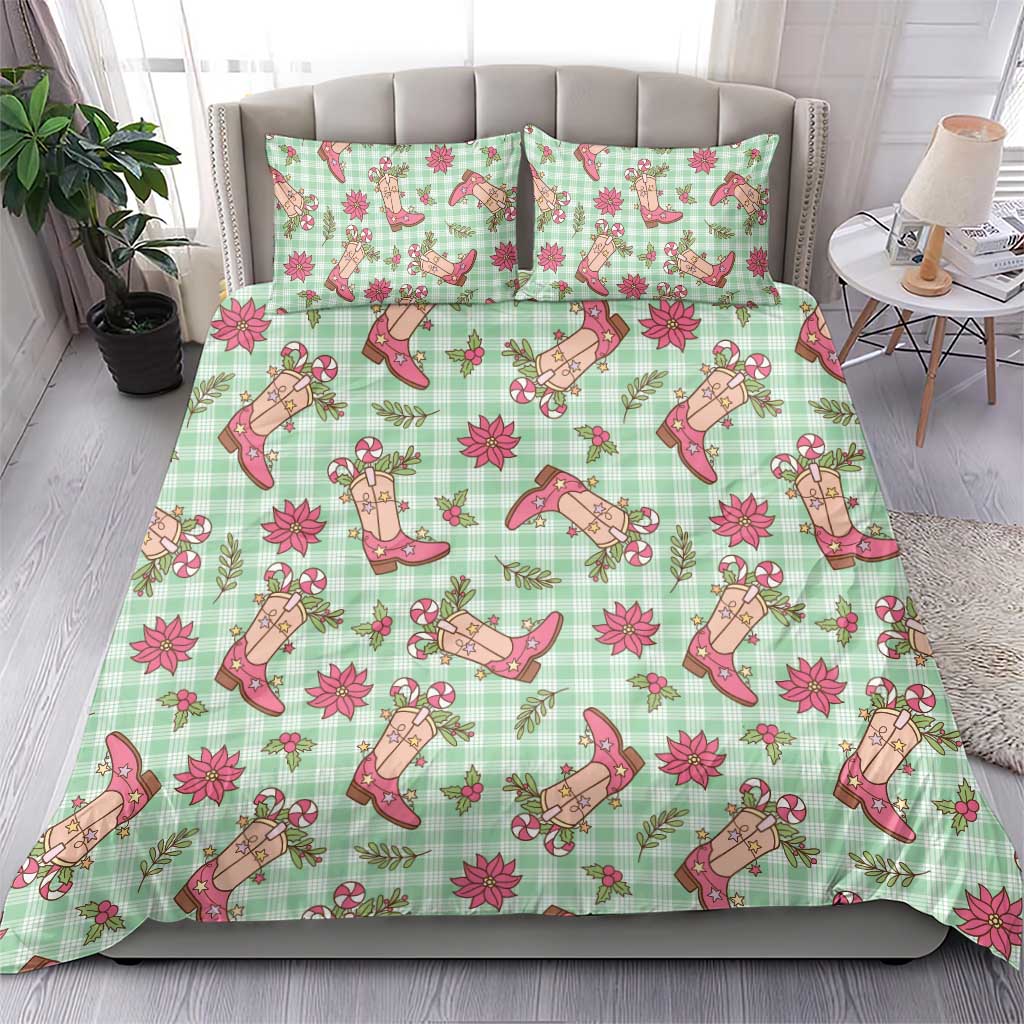 Green Paniolo Palaka Hawaiian Cowgirl Christmas Bedding Set - Polynesian Pride