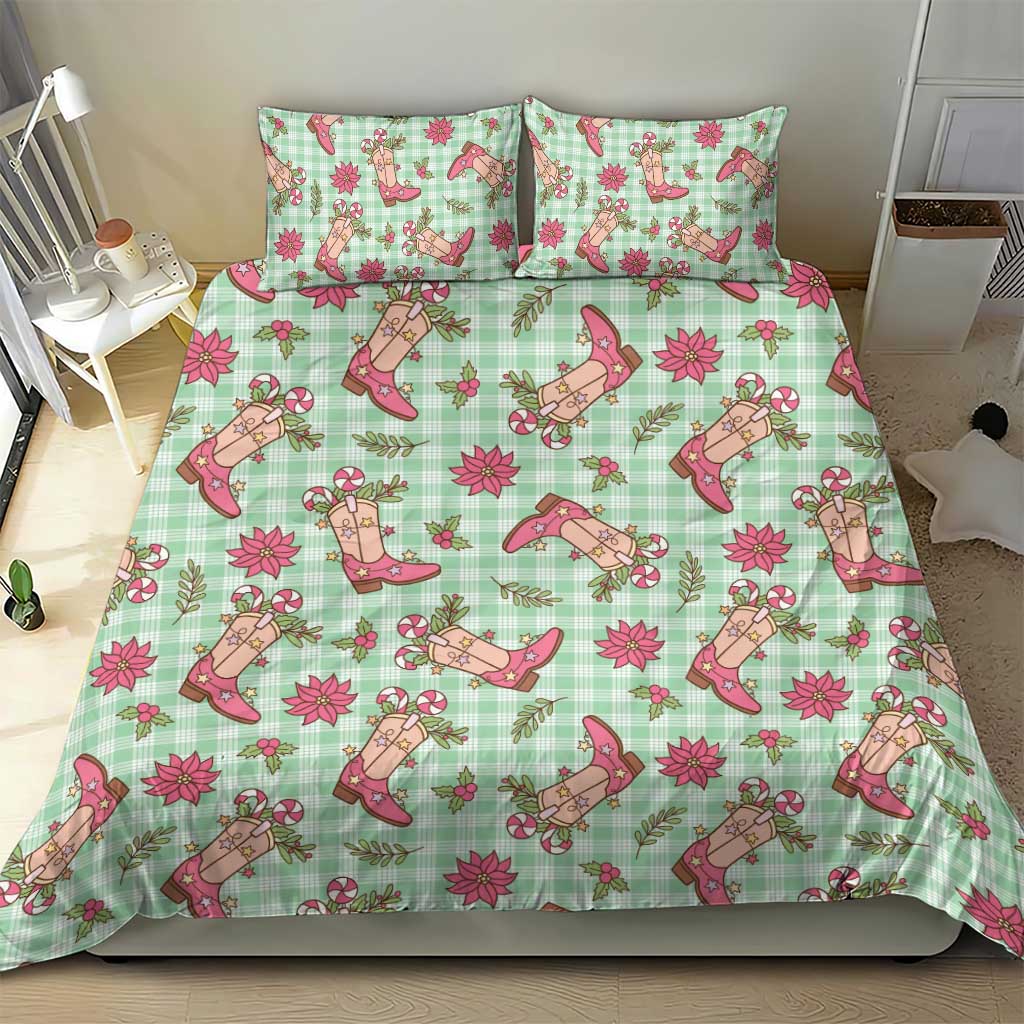 Green Paniolo Palaka Hawaiian Cowgirl Christmas Bedding Set - Polynesian Pride