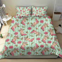 Green Paniolo Palaka Hawaiian Cowgirl Christmas Bedding Set - Polynesian Pride