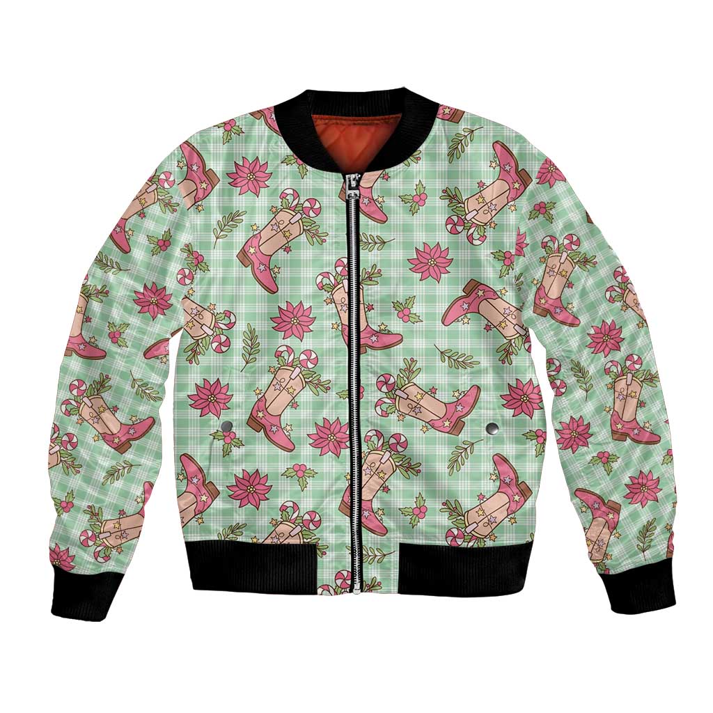 Green Paniolo Palaka Hawaiian Cowgirl Christmas Bomber Jacket - Polynesian Pride