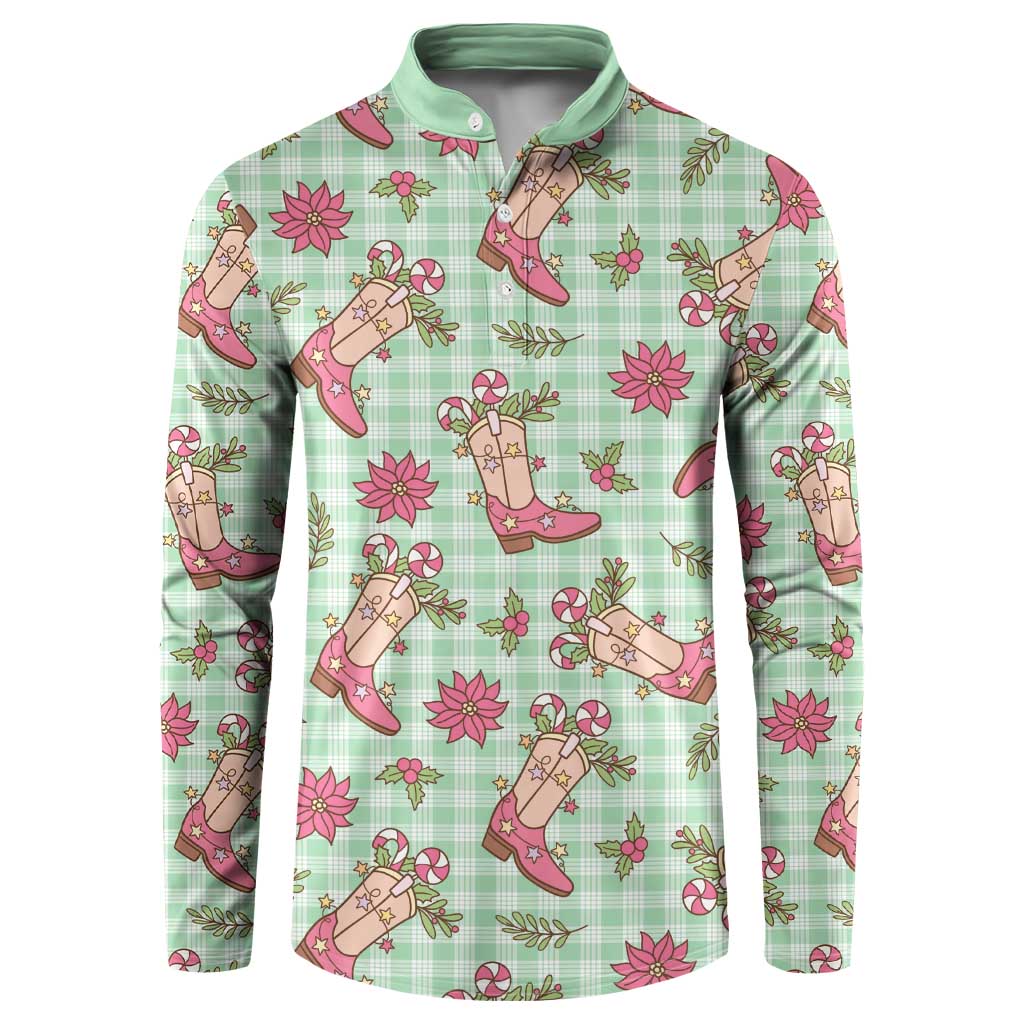 Green Paniolo Palaka Hawaiian Cowgirl Christmas Button Sweatshirt - Polynesian Pride