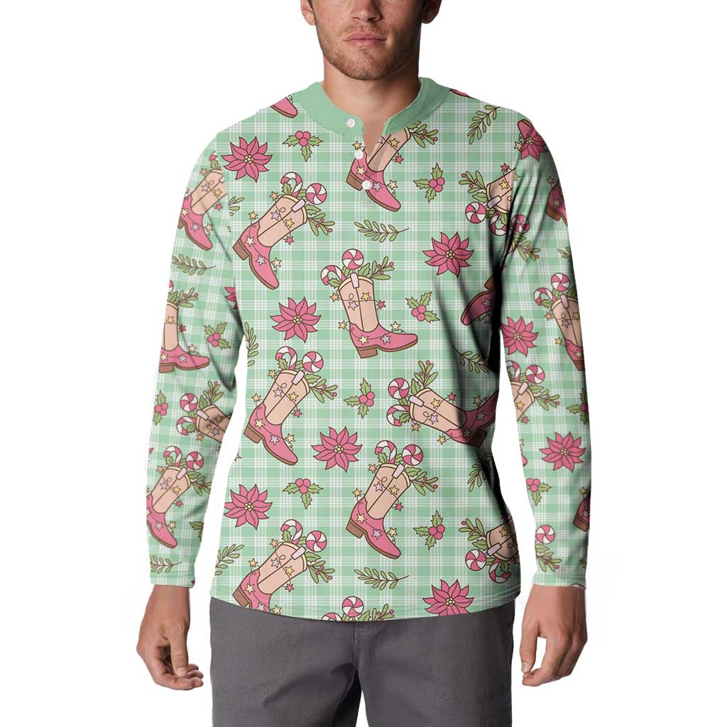 Green Paniolo Palaka Hawaiian Cowgirl Christmas Button Sweatshirt - Polynesian Pride